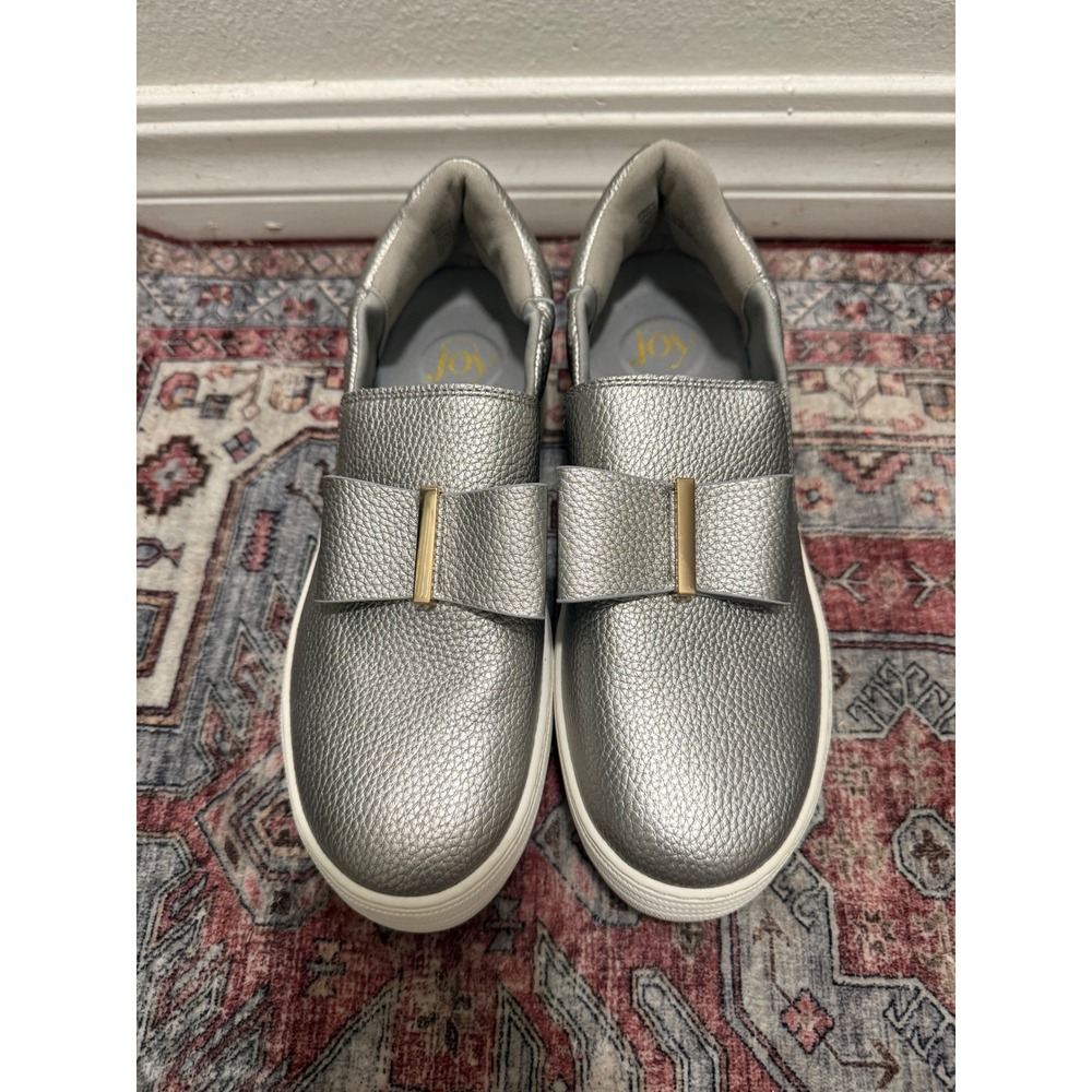 Joy Mangano Women's‎ Silver Leather Bow Platform Slip On Sneakers 8M 890914
